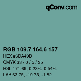 カラーコード: RGB 109.7 164.6 157 | qconv.com