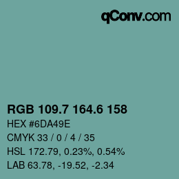カラーコード: RGB 109.7 164.6 158 | qconv.com