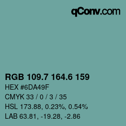 カラーコード: RGB 109.7 164.6 159 | qconv.com