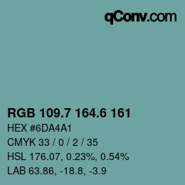 カラーコード: RGB 109.7 164.6 161 | qconv.com