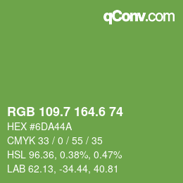 カラーコード: RGB 109.7 164.6 74 | qconv.com