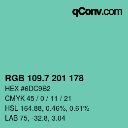 カラーコード: RGB 109.7 201 178 | qconv.com