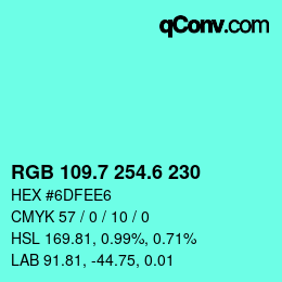 カラーコード: RGB 109.7 254.6 230 | qconv.com
