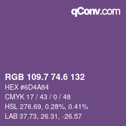 カラーコード: RGB 109.7 74.6 132 | qconv.com