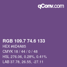 カラーコード: RGB 109.7 74.6 133 | qconv.com