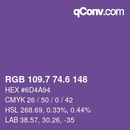 カラーコード: RGB 109.7 74.6 148 | qconv.com