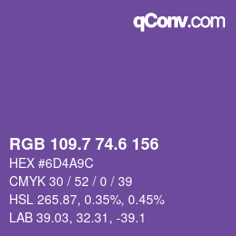 カラーコード: RGB 109.7 74.6 156 | qconv.com