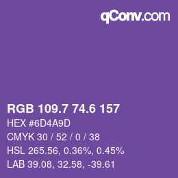 カラーコード: RGB 109.7 74.6 157 | qconv.com