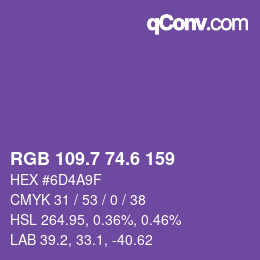 カラーコード: RGB 109.7 74.6 159 | qconv.com
