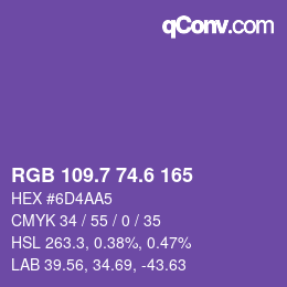 カラーコード: RGB 109.7 74.6 165 | qconv.com