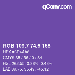 カラーコード: RGB 109.7 74.6 168 | qconv.com