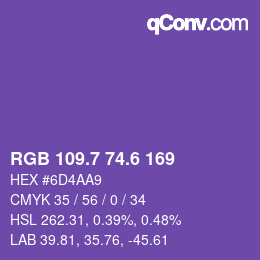 カラーコード: RGB 109.7 74.6 169 | qconv.com