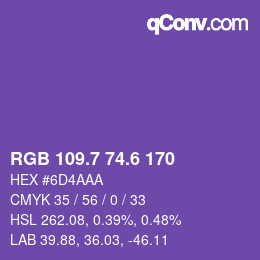 カラーコード: RGB 109.7 74.6 170 | qconv.com