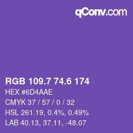 カラーコード: RGB 109.7 74.6 174 | qconv.com