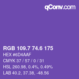 カラーコード: RGB 109.7 74.6 175 | qconv.com