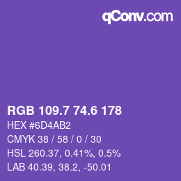 カラーコード: RGB 109.7 74.6 178 | qconv.com
