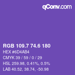 カラーコード: RGB 109.7 74.6 180 | qconv.com