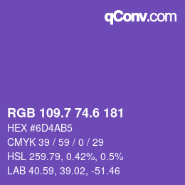 カラーコード: RGB 109.7 74.6 181 | qconv.com