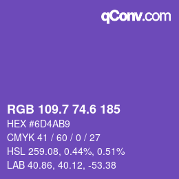 カラーコード: RGB 109.7 74.6 185 | qconv.com