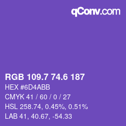 カラーコード: RGB 109.7 74.6 187 | qconv.com