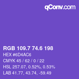 カラーコード: RGB 109.7 74.6 198 | qconv.com