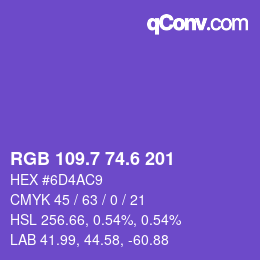 カラーコード: RGB 109.7 74.6 201 | qconv.com