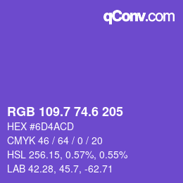 カラーコード: RGB 109.7 74.6 205 | qconv.com