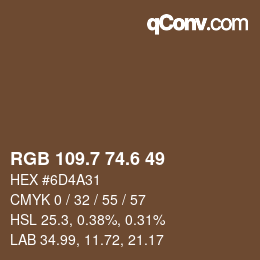 カラーコード: RGB 109.7 74.6 49 | qconv.com