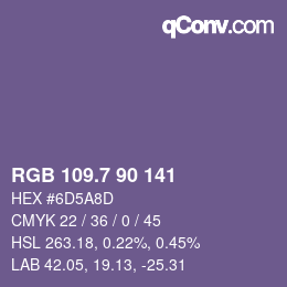 カラーコード: RGB 109.7 90 141 | qconv.com