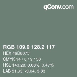 Color code: RGB 109.9 128.2 117 | qconv.com