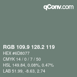 Color code: RGB 109.9 128.2 119 | qconv.com