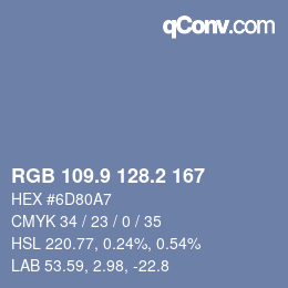 カラーコード: RGB 109.9 128.2 167 | qconv.com