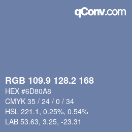Farbcode: RGB 109.9 128.2 168 | qconv.com