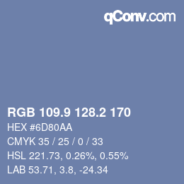 Farbcode: RGB 109.9 128.2 170 | qconv.com