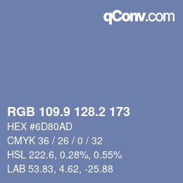 Color code: RGB 109.9 128.2 173 | qconv.com