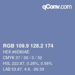 Farbcode: RGB 109.9 128.2 174 | qconv.com
