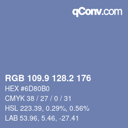 Color code: RGB 109.9 128.2 176 | qconv.com