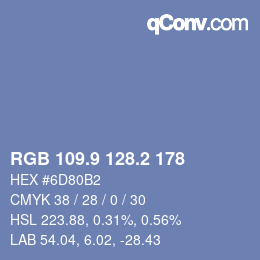 Color code: RGB 109.9 128.2 178 | qconv.com