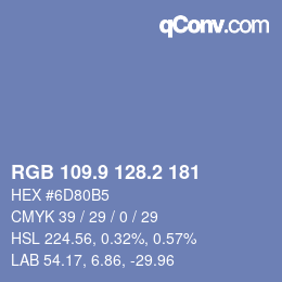 Color code: RGB 109.9 128.2 181 | qconv.com