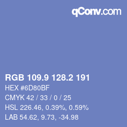 Color code: RGB 109.9 128.2 191 | qconv.com