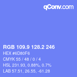 カラーコード: RGB 109.9 128.2 246 | qconv.com