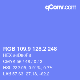 カラーコード: RGB 109.9 128.2 248 | qconv.com