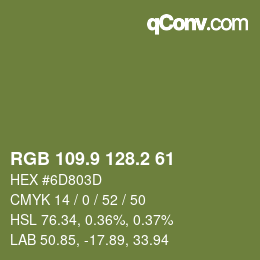 Color code: RGB 109.9 128.2 61 | qconv.com