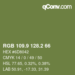 Color code: RGB 109.9 128.2 66 | qconv.com