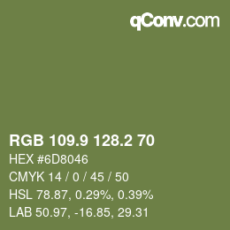 カラーコード: RGB 109.9 128.2 70 | qconv.com