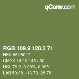 Color code: RGB 109.9 128.2 71 | qconv.com