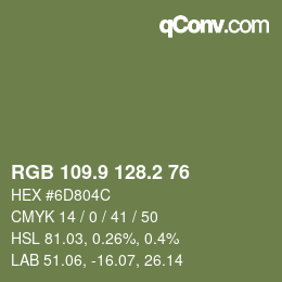 Color code: RGB 109.9 128.2 76 | qconv.com