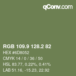 Color code: RGB 109.9 128.2 82 | qconv.com