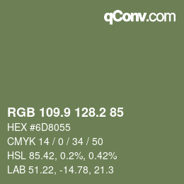 Color code: RGB 109.9 128.2 85 | qconv.com