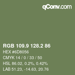 Color code: RGB 109.9 128.2 86 | qconv.com